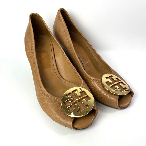 Tory Burch Shoes - Tory Burch Julianne Peep Toe Wedge Heels Leather Tan Womens Size 9